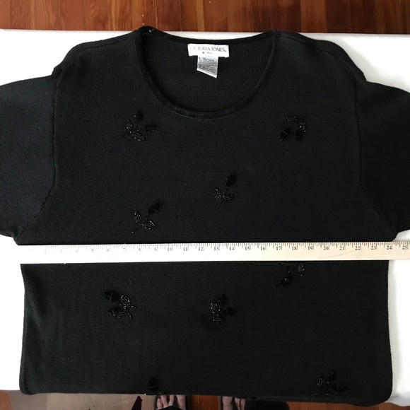 VICTORIA JONES Velvet Beaded Sweater Black Long Sleeve Women’s Plus Size 1X - Picture 11 of 16